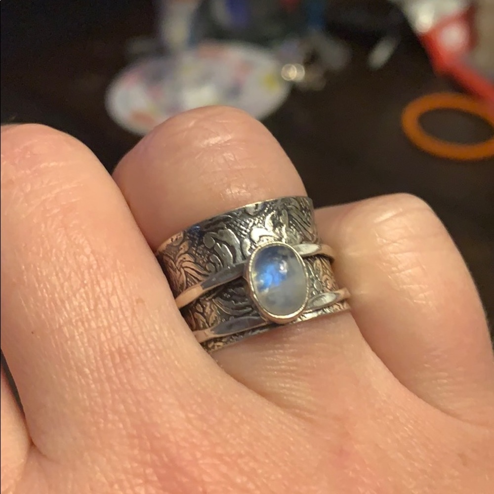 Sterling Silver Rainbow Moonstone spinner ring
